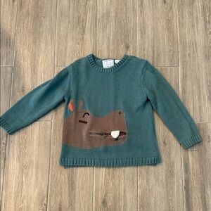 Zara Kids Green Sweater with Brown Animal Design